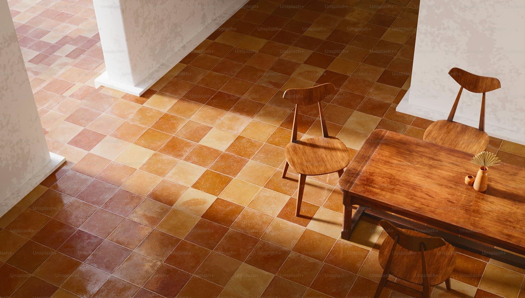 Large-format porcelain tile floor in a bright modern interior